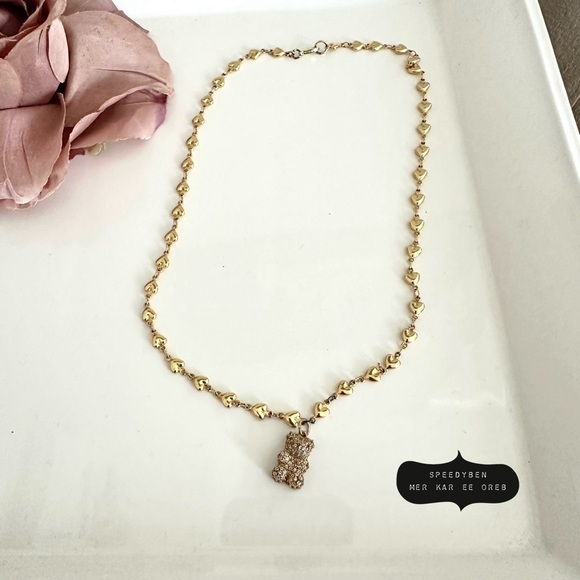Crystal haze Jewelry - Crystal Haze Gold Nostalgia 3D Pave Bear Heart chain Necklace